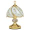 14.25" Tall Metal Touch Table Lamp, Brushed Gold finish, Floral-Patterned Glass Shade